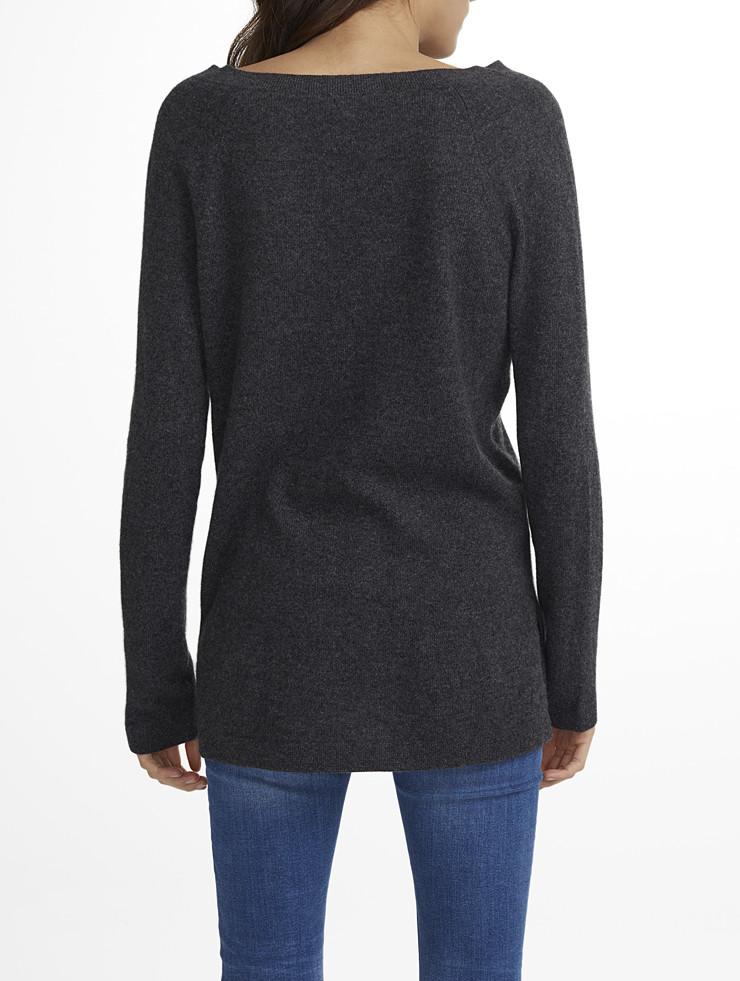 White + Warren White + Warrem - Cashmere Side Slit Vneck Charcoal Heather at Blond Genius - 2