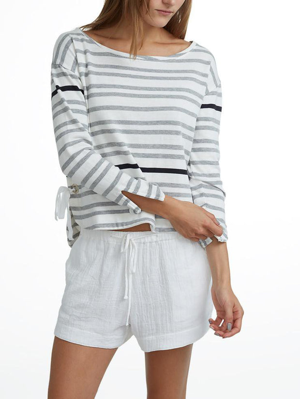 White +Warren - Side Tie Striped Bateauneck Grey Stripe