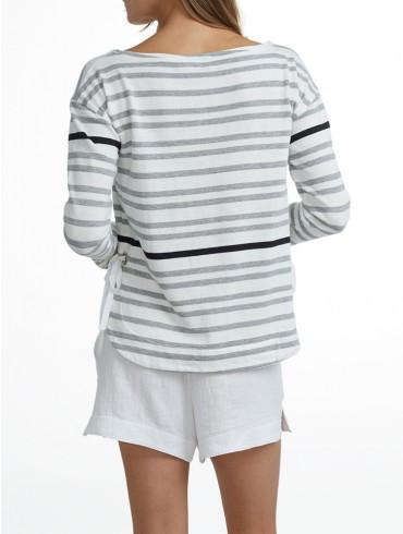 White +Warren - Side Tie Striped Bateauneck Grey Stripe