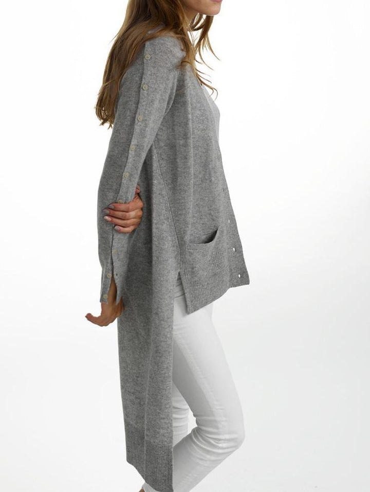 White + Warren - Hi Lo Button Cardigan Heather Grey