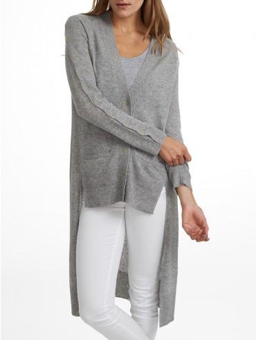 White + Warren - Hi Lo Button Cardigan Heather Grey