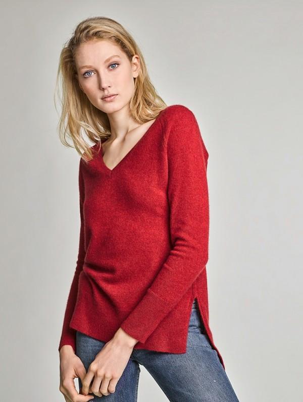 White + Warren - Cashmere Pointelle Detail Vneck