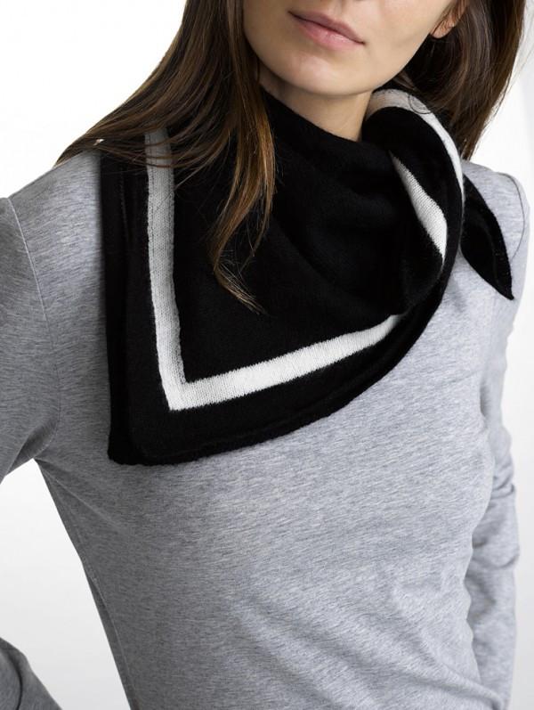 White + Warren - Tipped Neck Scarf  Blk/Wht