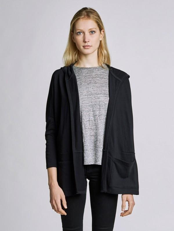 White + Warren- Open Hooded Cardigan Black
