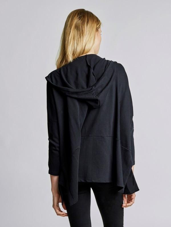 White + Warren- Open Hooded Cardigan Black