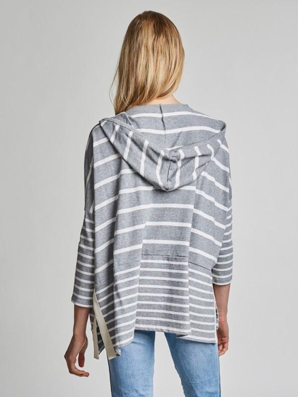White + Warren- Open Hooded Cardigan 17191 Stripe