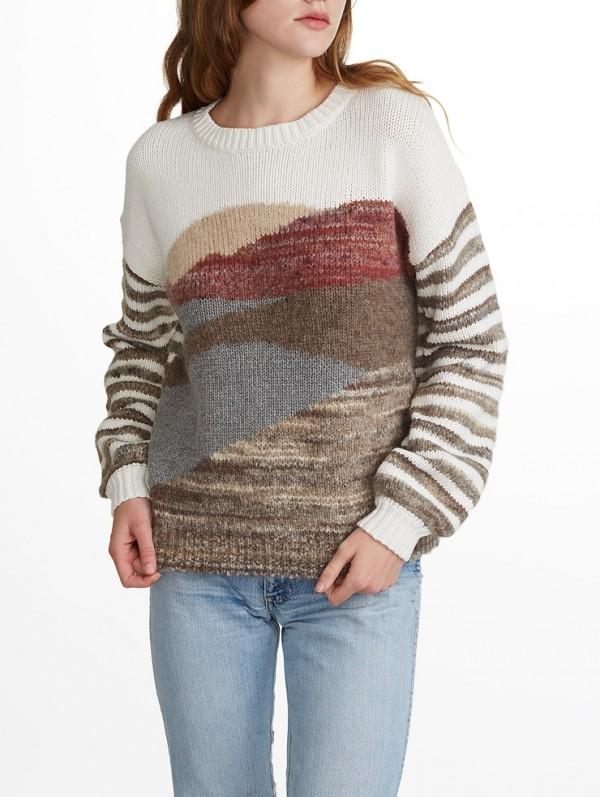 White + Warren - Landscape Intarsia Crewneck in Dayscape