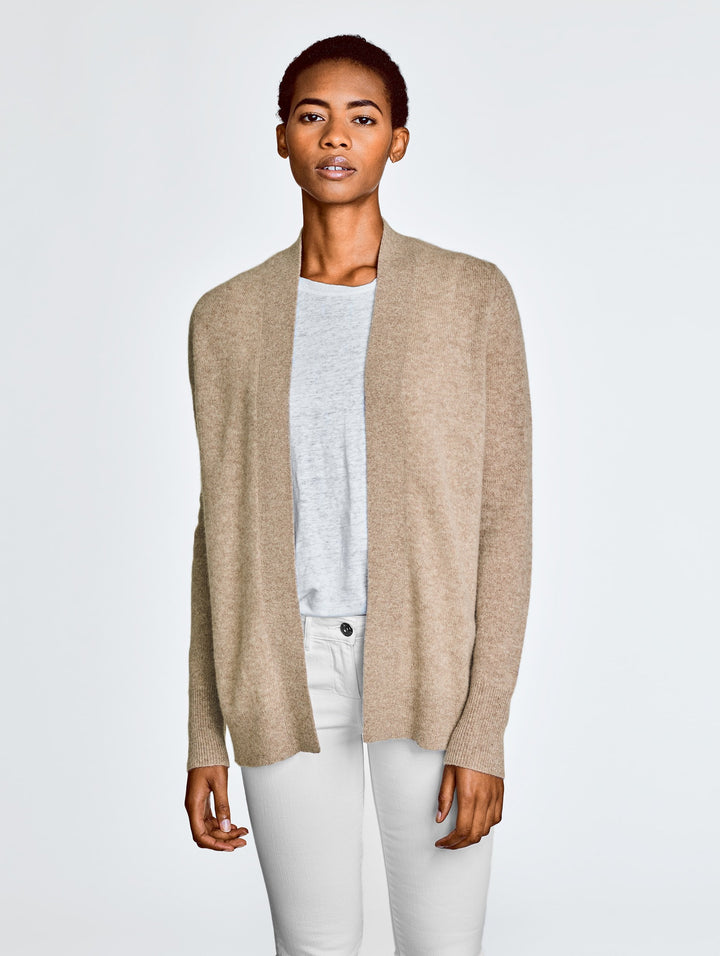 White + Warren - Rib Trim Cardigan in Cappucino Heather