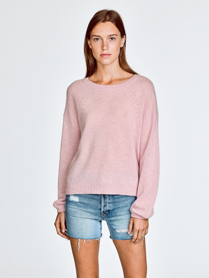 White + Warren - Blouson Sleeve Crewneck in Shell Pink