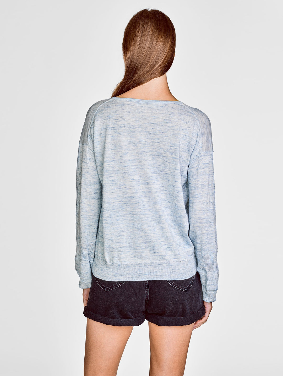 White + Warren - Blouson Sleeve Wide V-Neck in Crystal Blue Heather