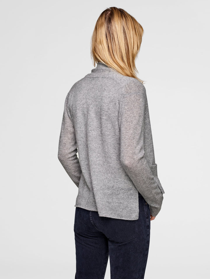 White + Warren - Shrunken Pocket Cardigan Grey Heather