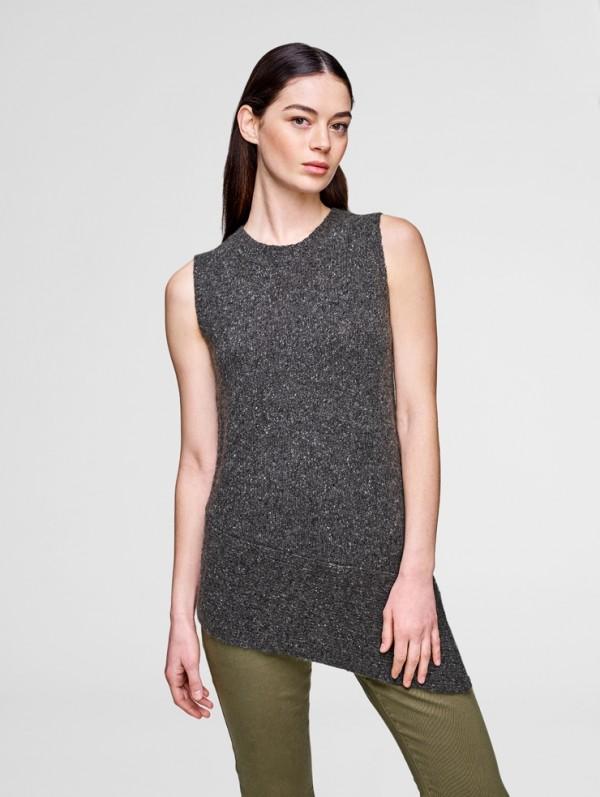 White + Warren- Asymmetrical Sleeveless Crew Coal Donegal