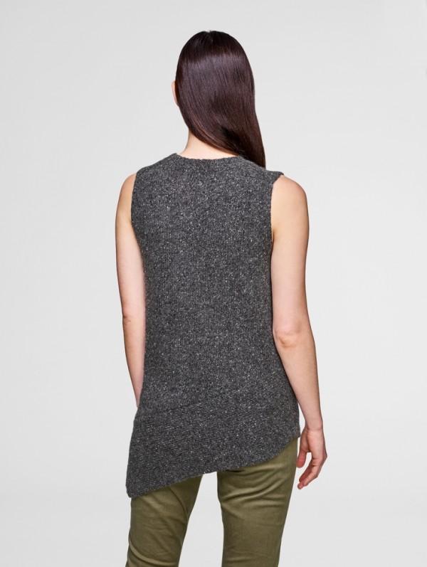 White + Warren- Asymmetrical Sleeveless Crew Coal Donegal