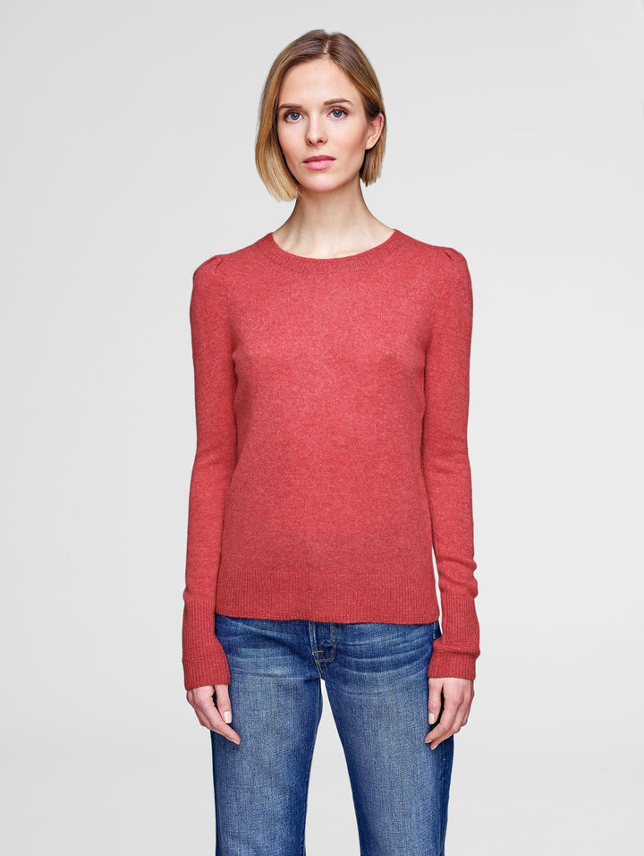 White + Warren  - Puff Shoulder Crewneck Carnelian Heather