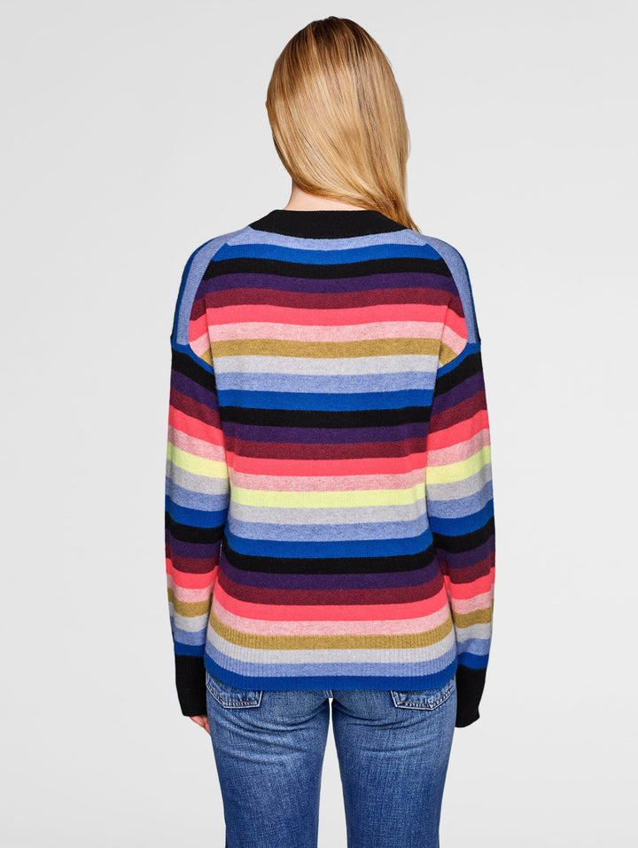 White + Warren - Multicolor Stripe Crewneck Chroma Multi