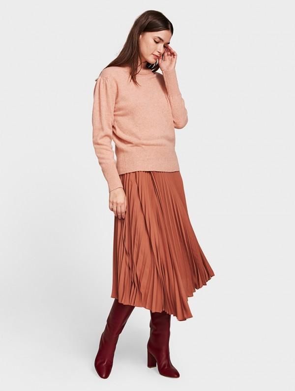 White + Warren - Puff Sleeve Standneck Ambrosia HEather