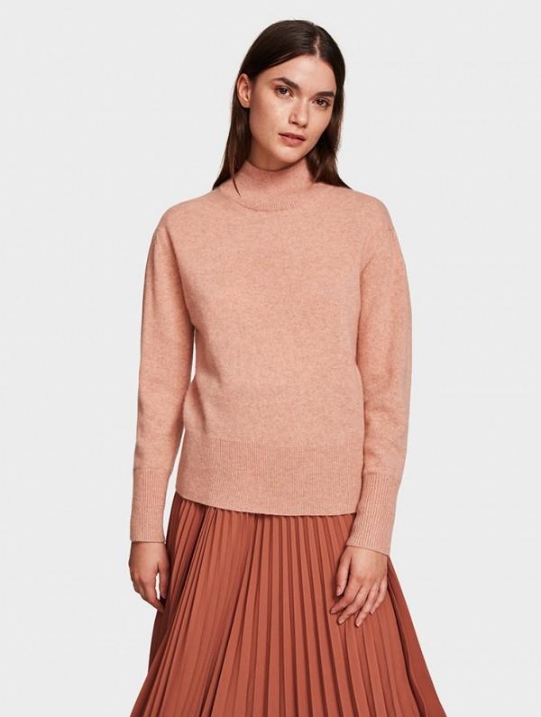 White + Warren - Puff Sleeve Standneck Ambrosia HEather