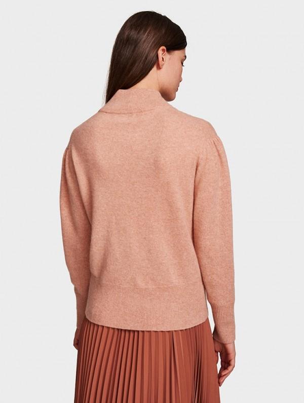 White + Warren - Puff Sleeve Standneck Ambrosia HEather