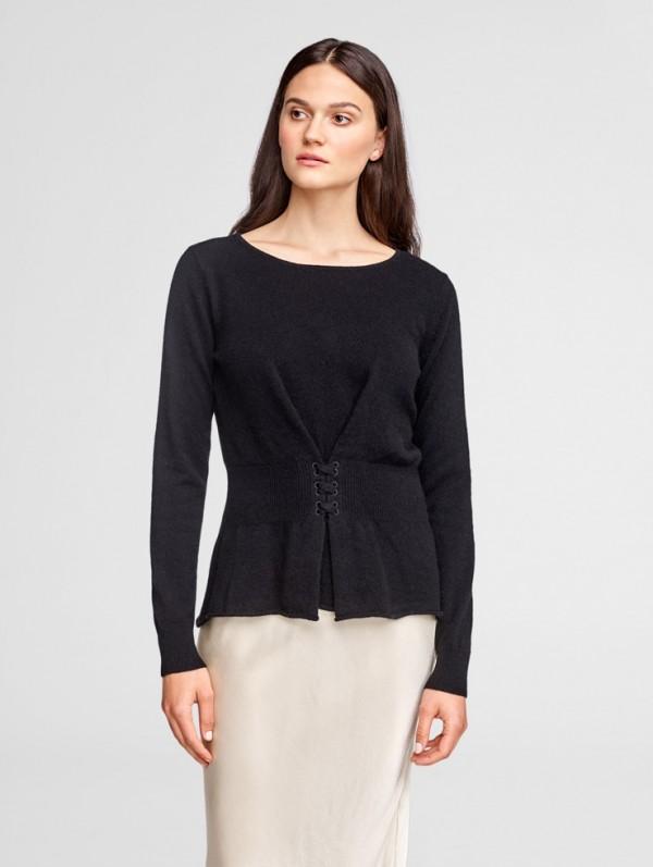 White + Warren - Corset Crewneck Black