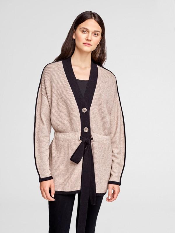 White + Warren - Cinched Waist Coatigan Almond/Black
