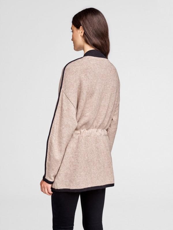 White + Warren - Cinched Waist Coatigan Almond/Black