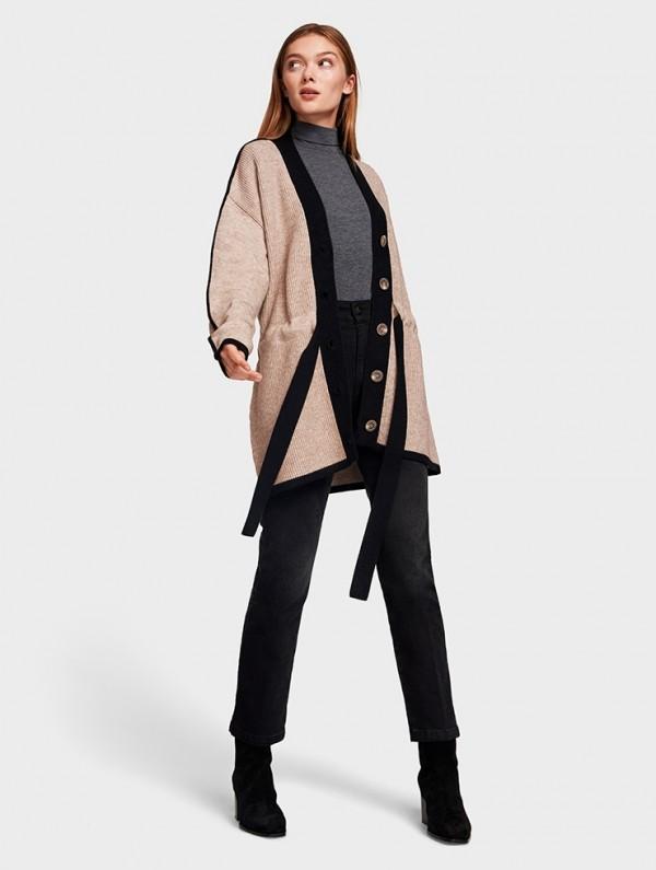 White + Warren - Cinched Waist Coatigan Almond/Black