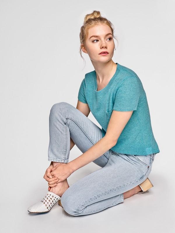 White + Warren - Essential Tee Aqua Heather
