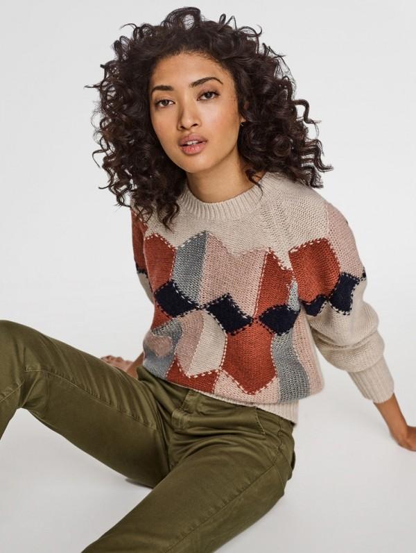 White + Warren - Diamond Intarsia Crew Buff Multi