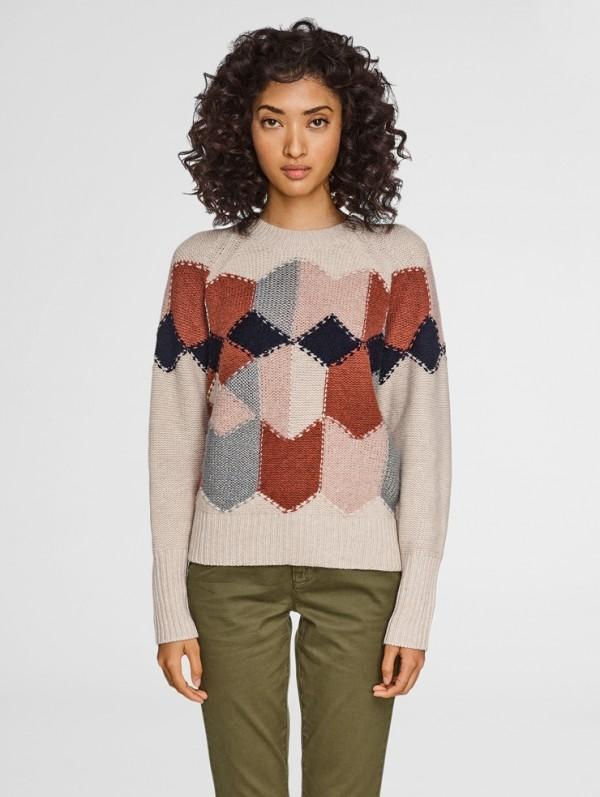 White + Warren - Diamond Intarsia Crew Buff Multi