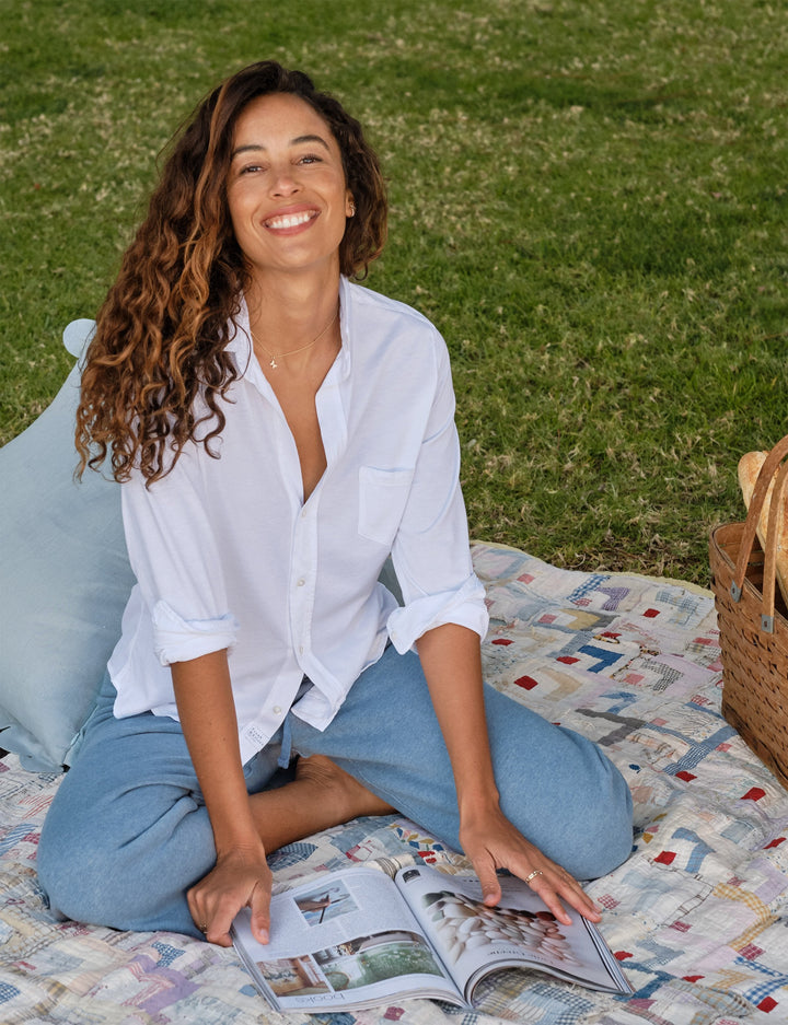 Frank & Eileen - Barry Knit Button Up in White
