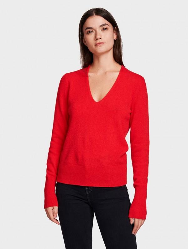 White + Warren- Soft V Neck Chili Red Heather