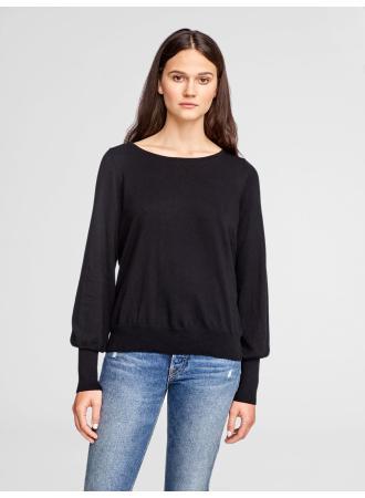 W+W - Blouson Sleeve Open Crewneck Black