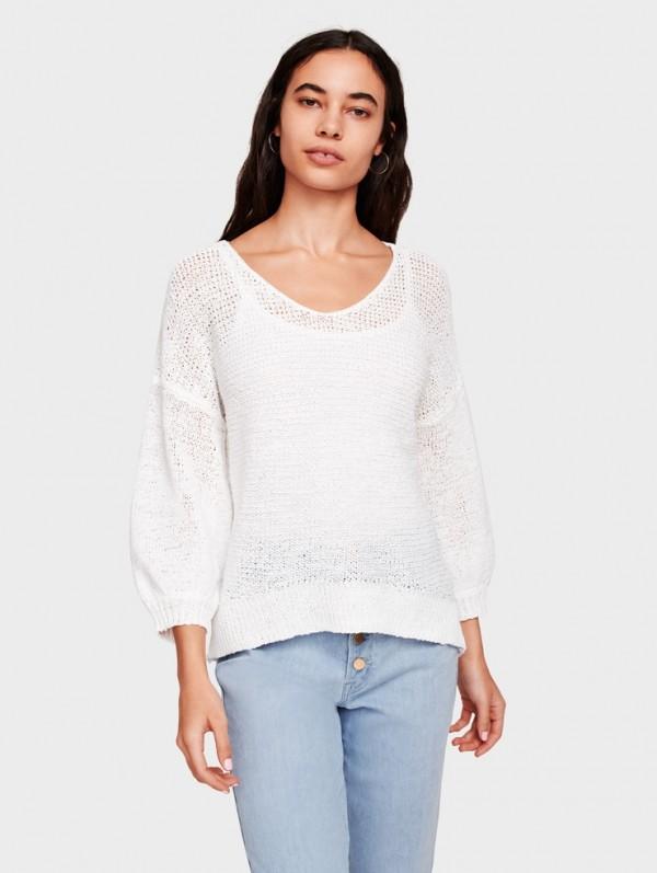 White + Warren - High-Low Wide V Neck Sweater White