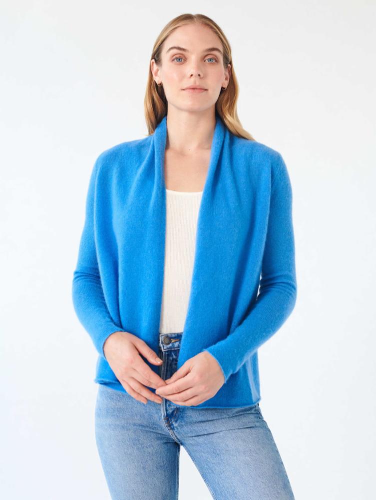 White + Warren - Cashmere Mini Trapeze Cardigan in Celestial Blue