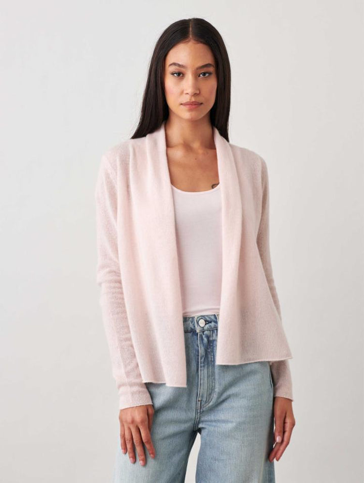 White + Warren - Cashmere Mini Trapeze Cardigan in Pink Sand Cardigans