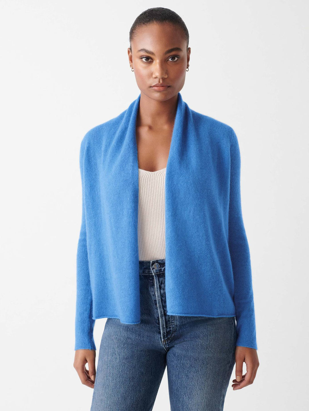 White + Warren - Cashmere Mini Trapeze Cardigan in Celestial Blue
