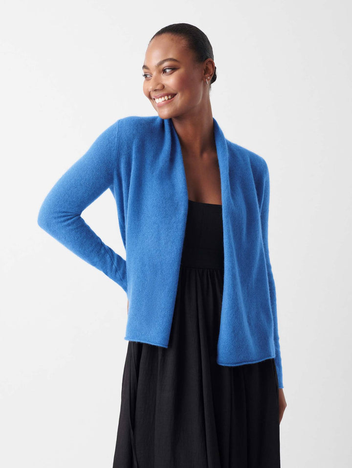 White + Warren - Cashmere Mini Trapeze Cardigan in Celestial Blue