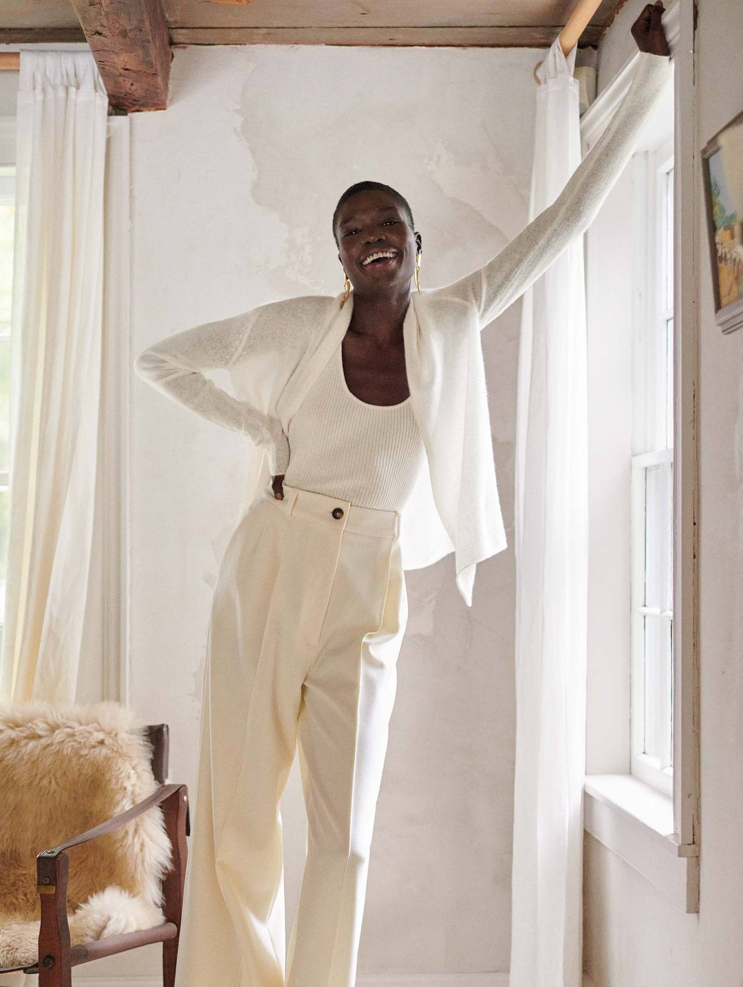 White + Warren - Cashmere Mini Trapeze Cardigan in Soft White