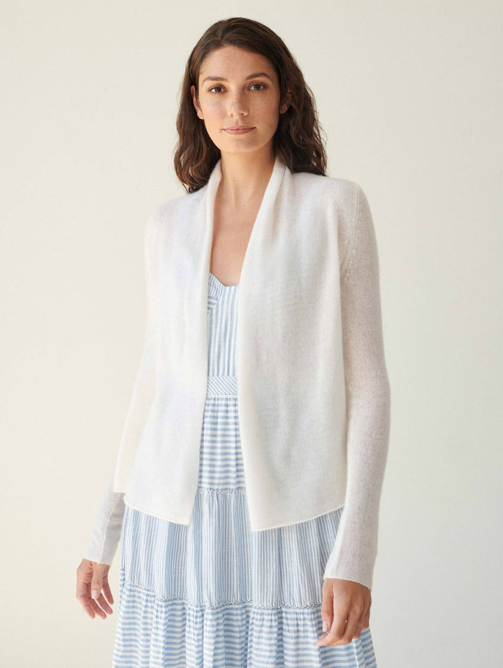 White + Warren - Cashmere Mini Trapeze Cardigan in Soft White