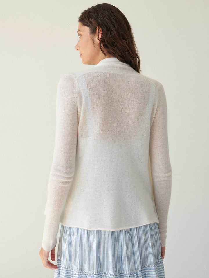 White + Warren - Cashmere Mini Trapeze Cardigan in Soft White