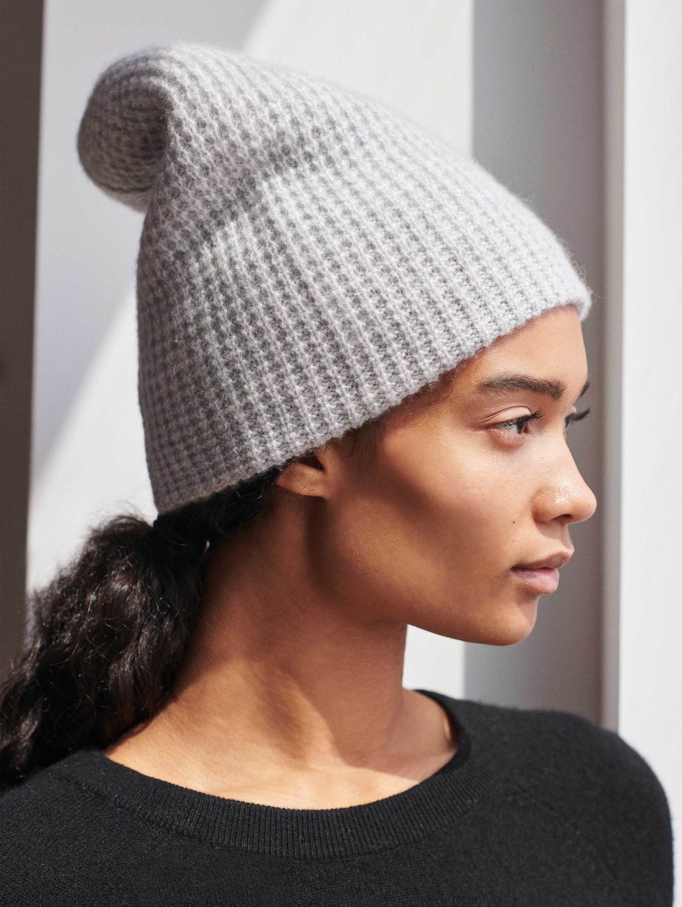 White + Warren Dip Dye Cashmere Beanie in Silver Lilac Combo NWT Cashmere Ribbed Beanie | Black main image 2
