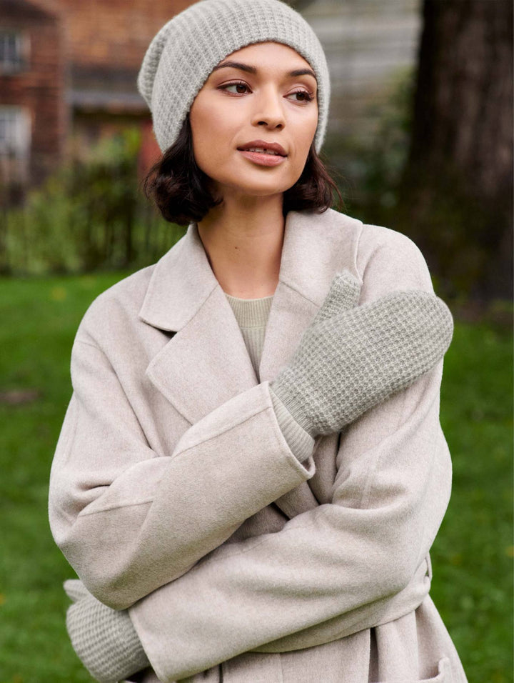 White + Warren - Cashmere Thermal Mittens in Misty Grey Heather