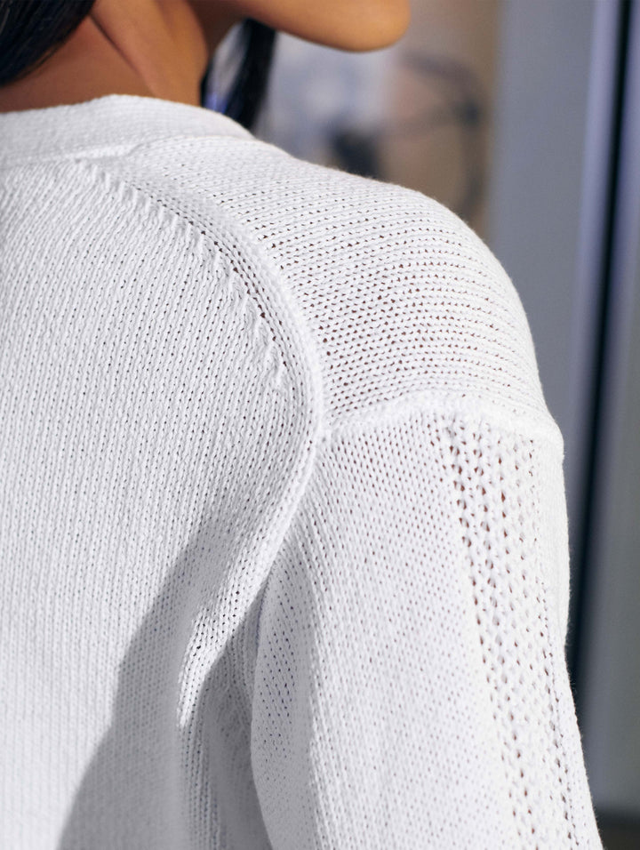 White + Warren - Recycled Cotton Patch Pocket Cardigan in White