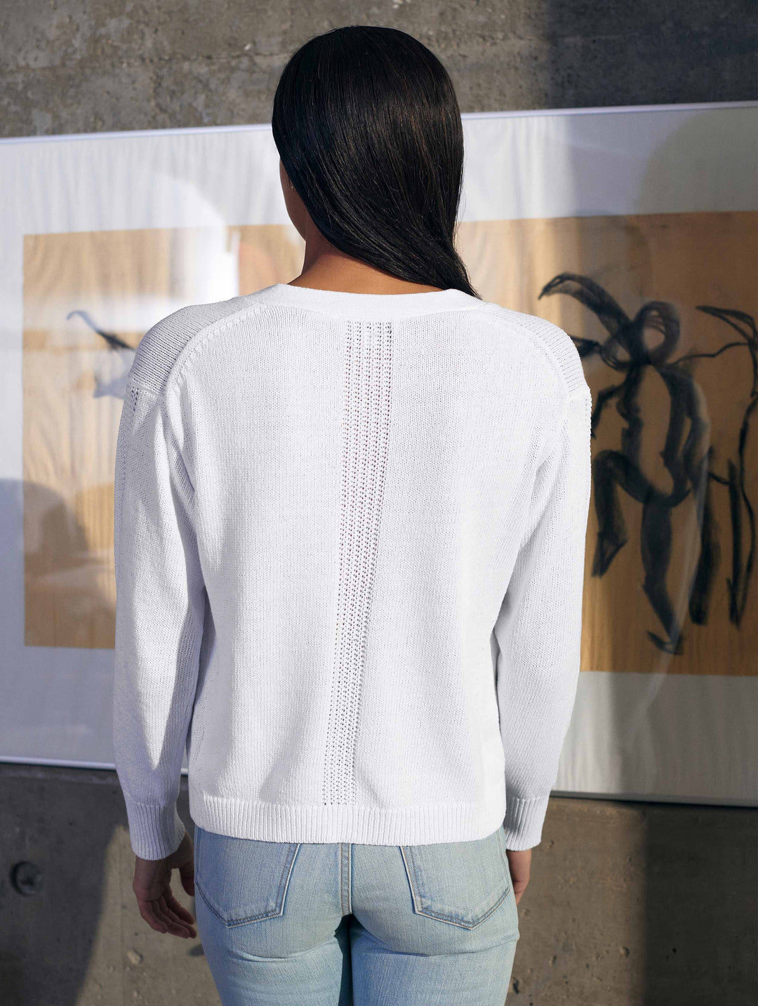White + Warren - Recycled Cotton Patch Pocket Cardigan in White