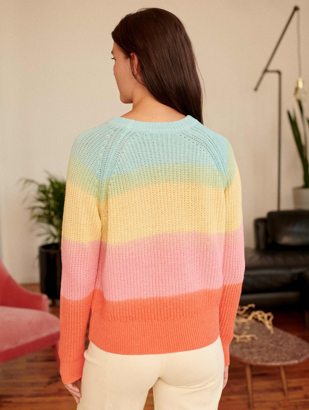 White Warren Recycled Cotton Textured Rainbow Crewneck Sweater