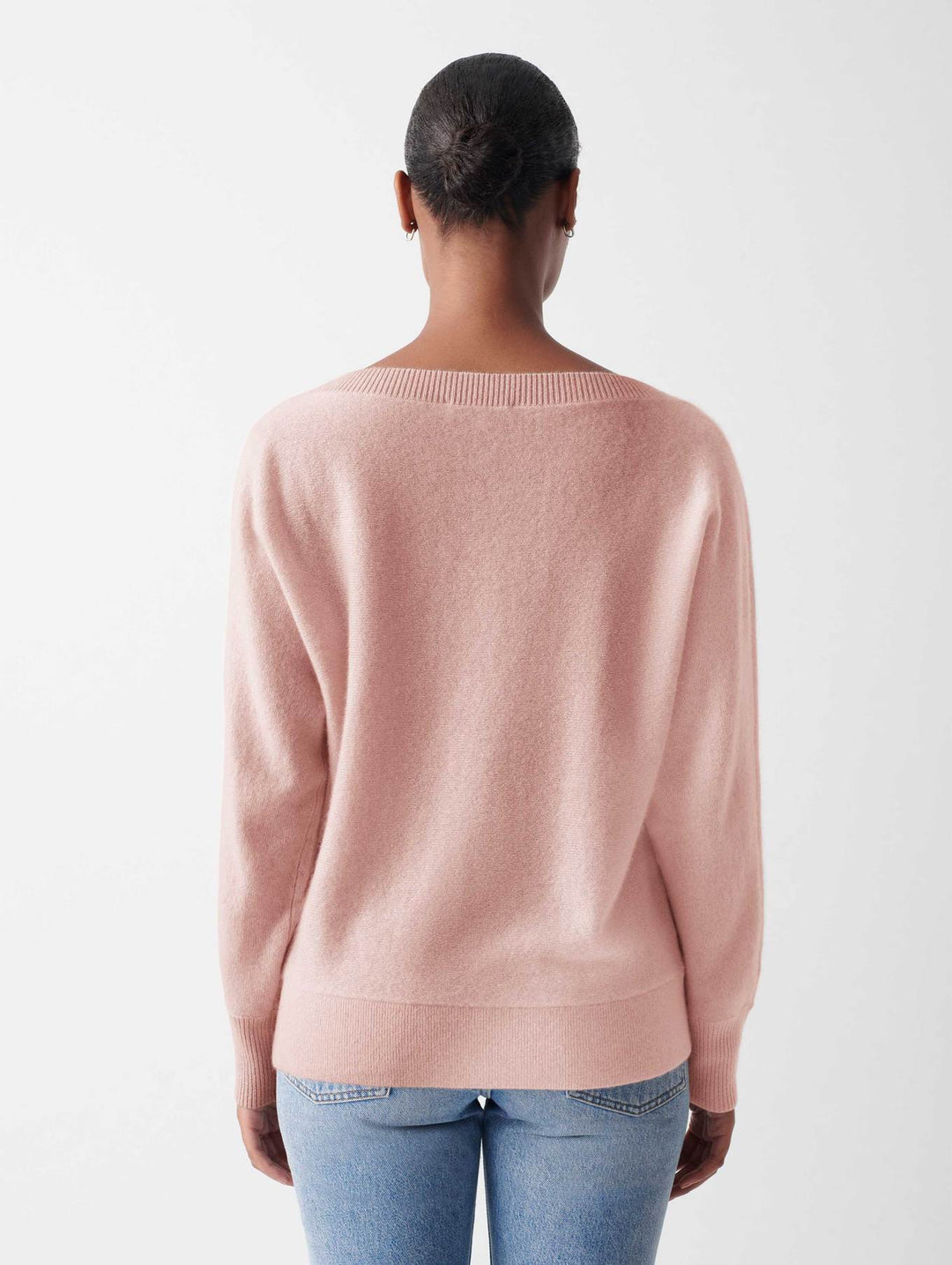 White + Warren - Cashmere Off Shoulder Rib Trim Crewneck in Blush Heather