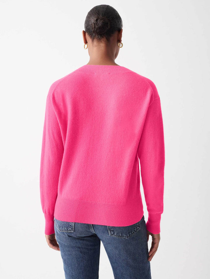 White + Warren - Cashmere Long Sleeve V Neck in Neon Pink Sunrise