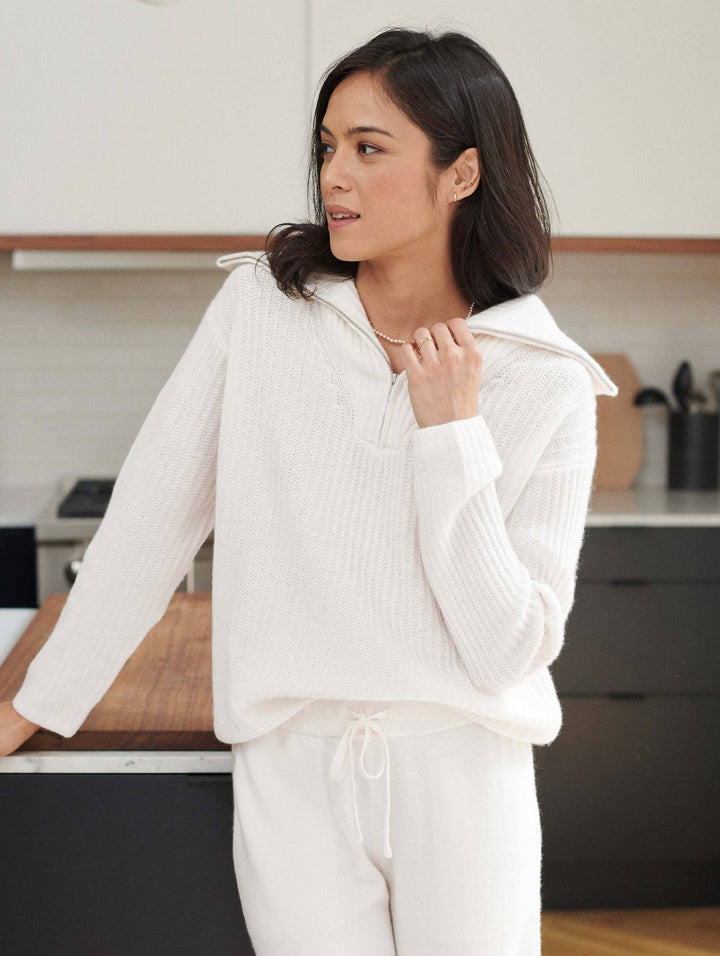 White + Warren - Cashmere Luxe Half Zip in Soft White