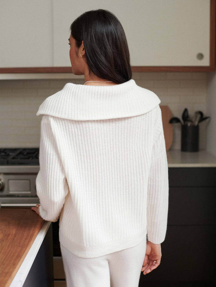 White + Warren - Cashmere Luxe Half Zip in Soft White