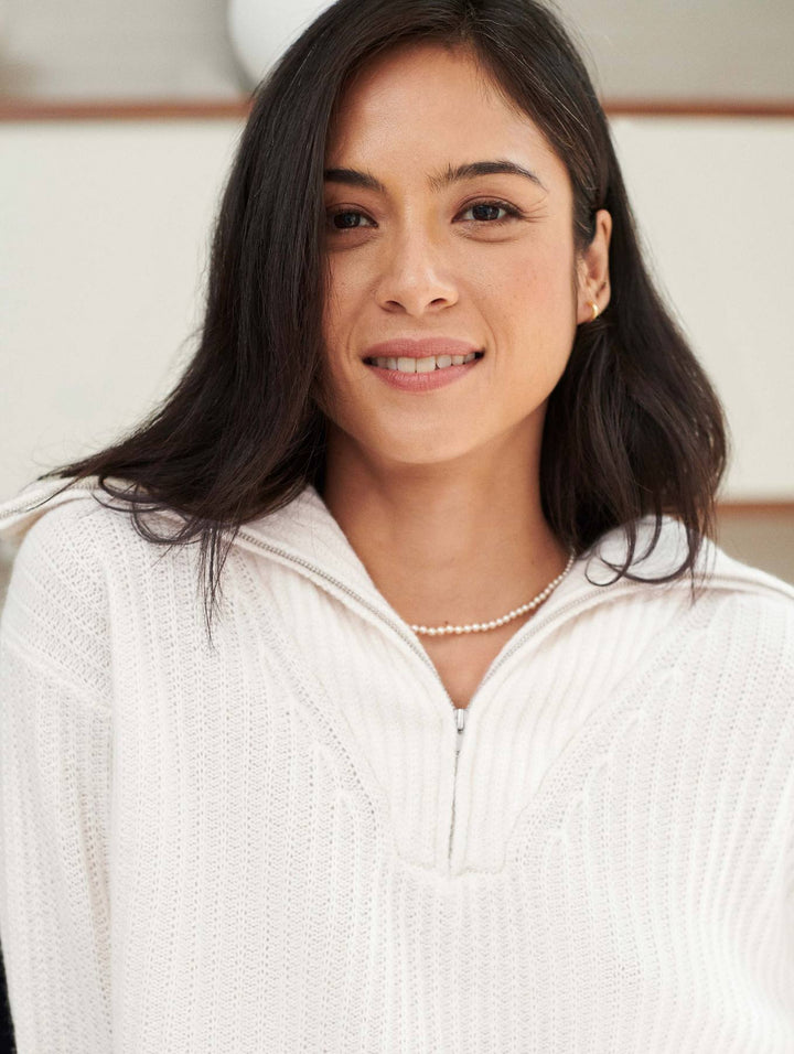 White + Warren - Cashmere Luxe Half Zip in Soft White